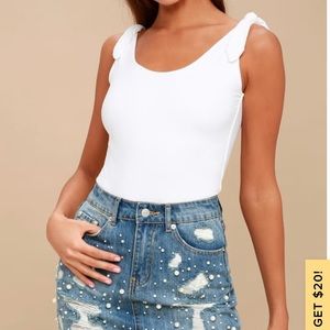 Lulu’s Pretty Please White Tie-Stap Bodysuit